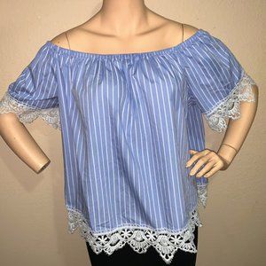 White blue stripped Off Shoulder Top